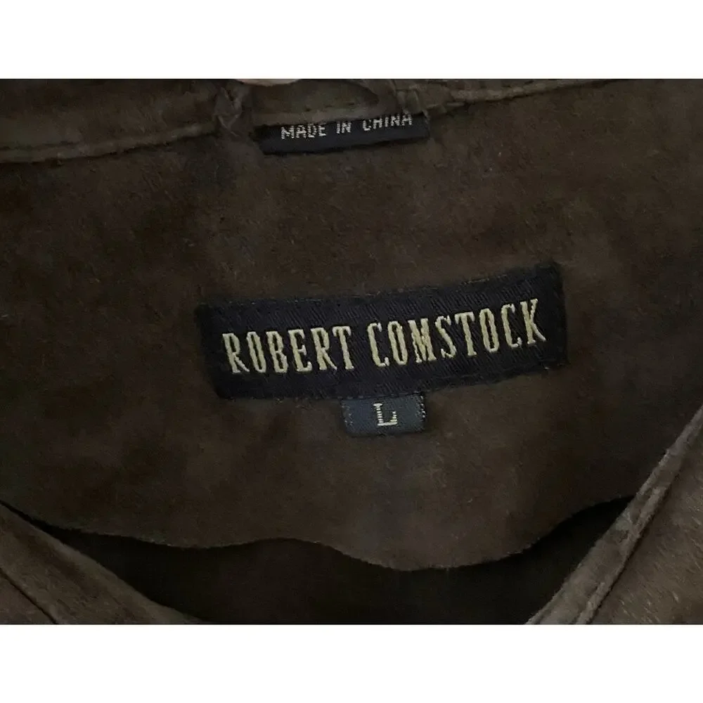 Vtg 90s Robert Comstock Suede Leather Brown Button Jacket Shacket L Boho Western